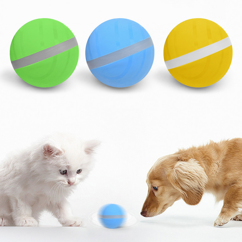 CareHaven smart pet ball for dogs and cats, interactive USB-charging toy with colorful design and motion features.