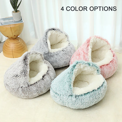 CareHaven plush donut cat bed, cozy cave for cats and small dogs, soft and comfortable resting spot with donut-shaped design.