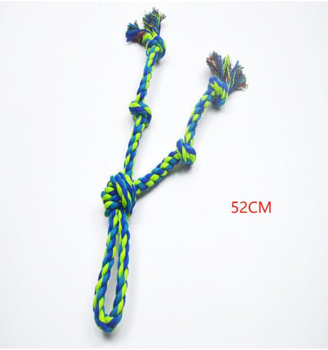 CareHaven rope knot dog toy for tug and fetch, featuring durable braided cotton for active dogs to chew and carry.