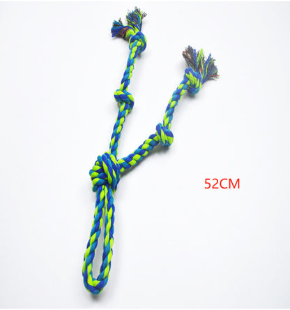 CareHaven rope knot dog toy for tug and fetch, featuring durable braided cotton for active dogs to chew and carry.