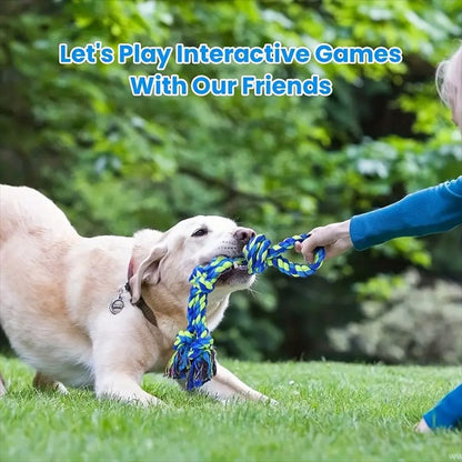 CareHaven rope knot dog toy for tug and fetch, featuring a durable woven design ideal for active dogs.