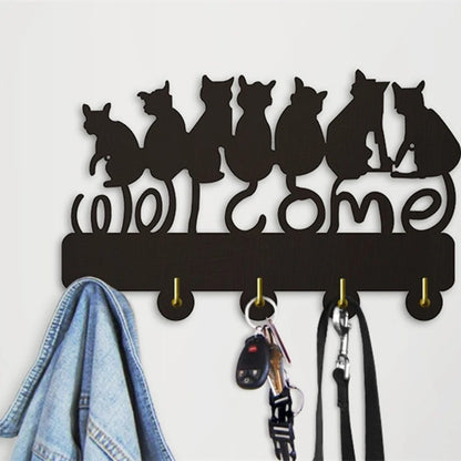 Black Cat Silhouette Wall Coat Hook Rack