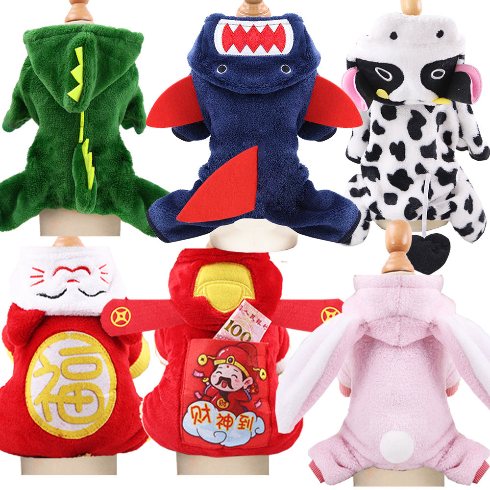 Cross-Border Pet Dog Clothes, Cat Autumn and Winter Four-Legged Cotton Coat, Cartoon Transformation Clothing, Cat Clothing, Dog Clothing Supplies