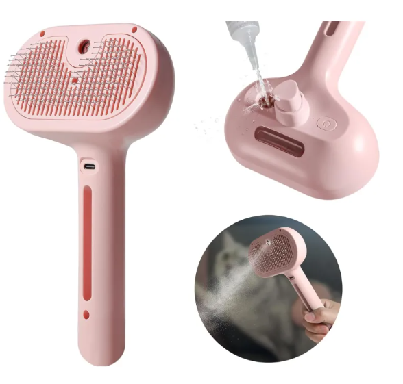 Pet Hair Spray Brush by Petcartsupply.store with a brush and spray bottle for pet grooming and hair removal.