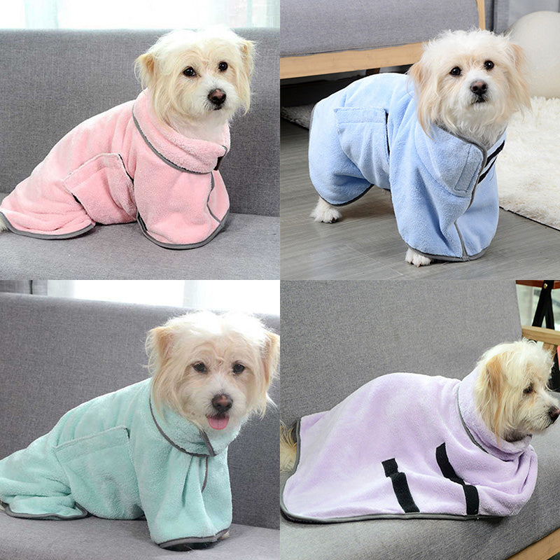 CareHaven microfiber pet bath towel for dogs and cats, quick-dry and soft, shown draped over a pet after bath.