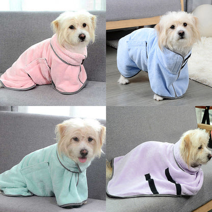 CareHaven microfiber pet bath towel for dogs and cats, quick-dry and soft, shown draped over a pet after bath.