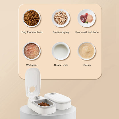 CareHaven automatic pet feeder and water dispenser for dogs and cats, with food and water bowls and digital display.