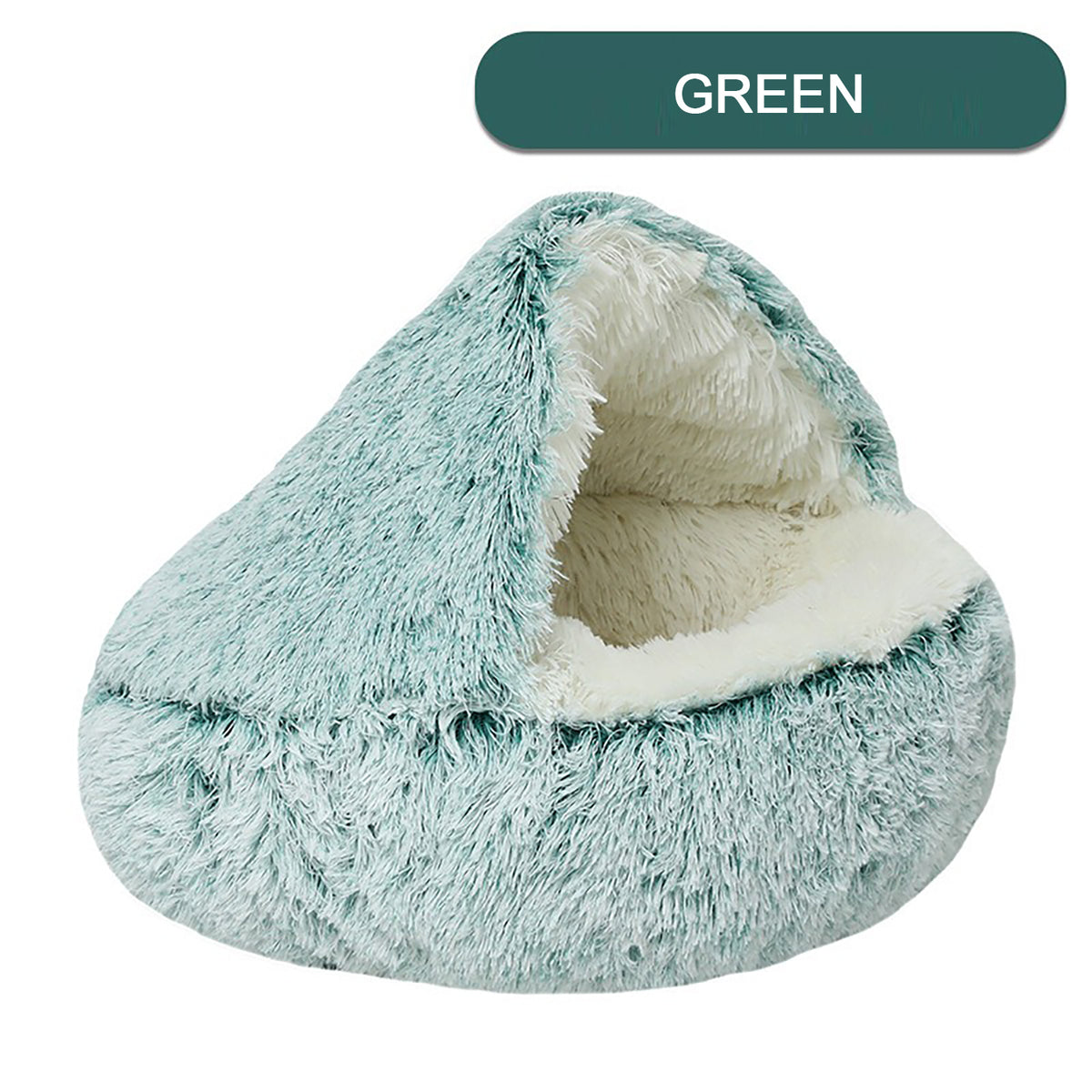 CareHaven plush donut cat bed with cozy cave design, ideal for small cats and dogs to rest comfortably.
