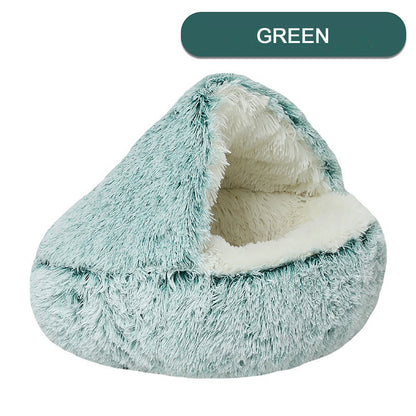 CareHaven plush donut cat bed with cozy cave design, ideal for small cats and dogs to rest comfortably.