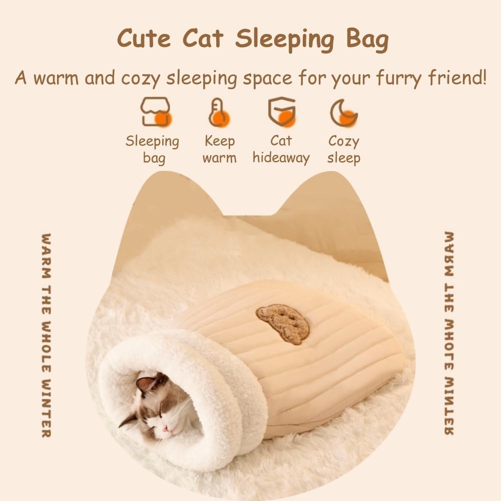 CareHaven Cozy Cat Sleeping Bag in plush cave style, designed for indoor cats to rest comfortably and stay warm.
