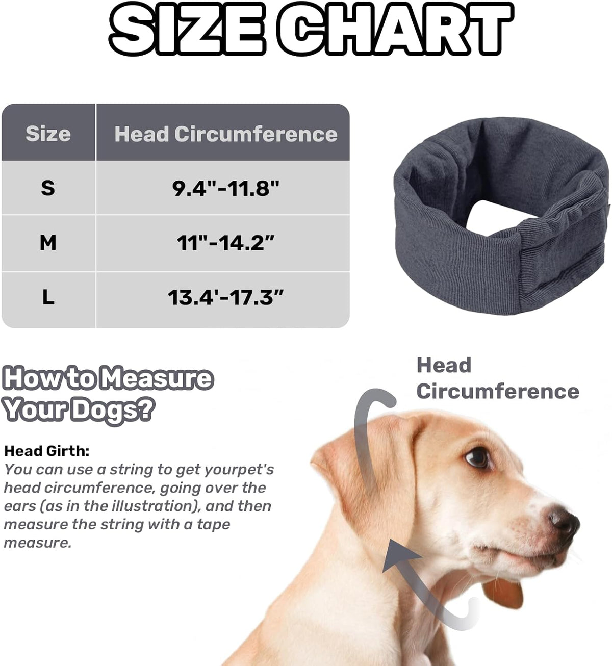 CareHaven dog calming ear wrap, adjustable ear cover for grooming and drying, shown on a small dog in a grooming setting.
