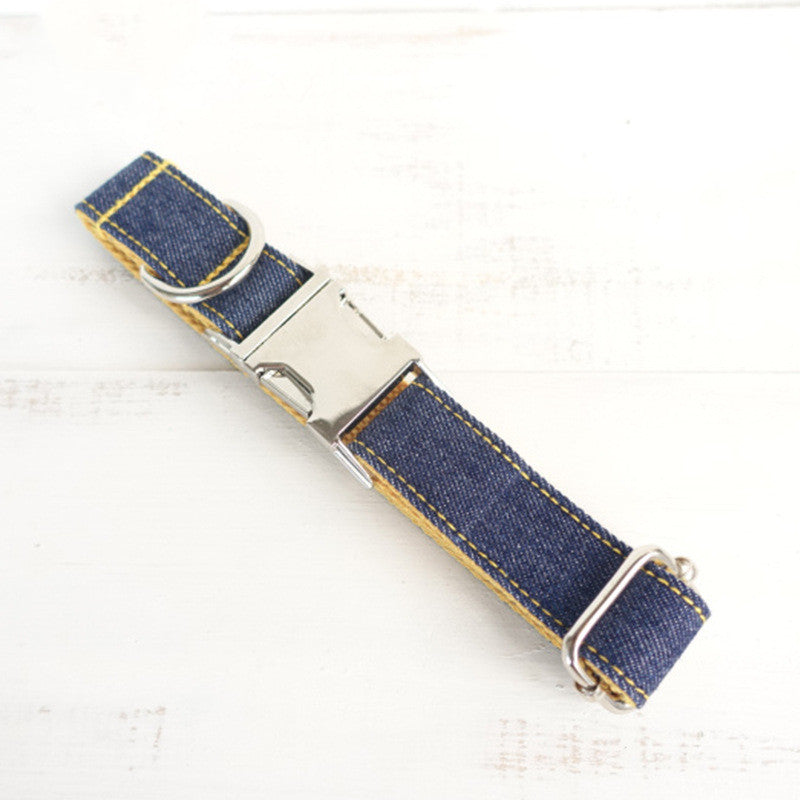 Personalized pet collar for dogs and cats with custom name ID tag, made by CareHaven, featuring a colorful adjustable strap and metal buckle