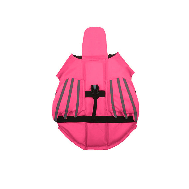 Bright reflective dog life jacket by CareHaven with adjustable straps, designed for pet safety during swimming or water activities.