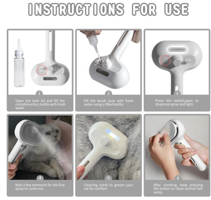 Pet Hair Spray Brush by Petcartsupply.store with ergonomic handle and bristles for detangling pet hair and reducing shedding.