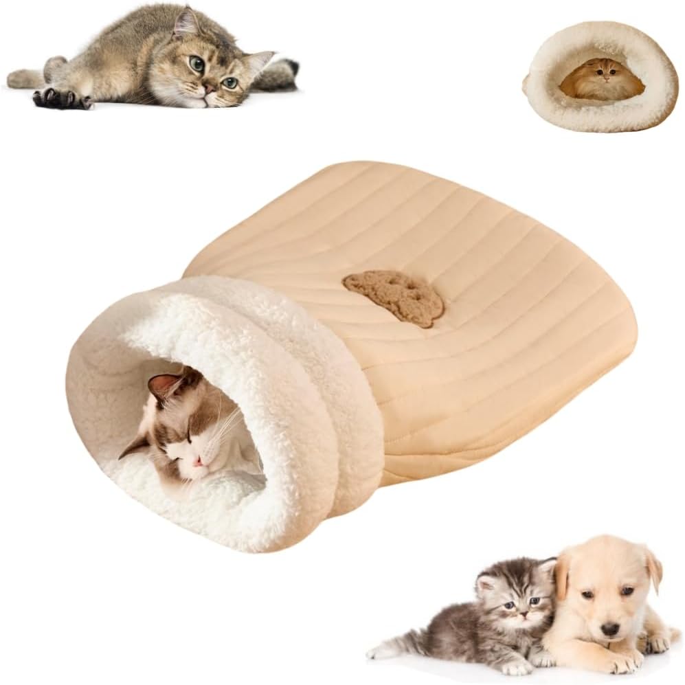 CareHaven Cozy Cat Sleeping Bag in plush cave bed, perfect for indoor cats to rest comfortably.