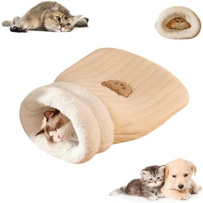 CareHaven Cozy Cat Sleeping Bag in plush cave bed, perfect for indoor cats to rest comfortably.