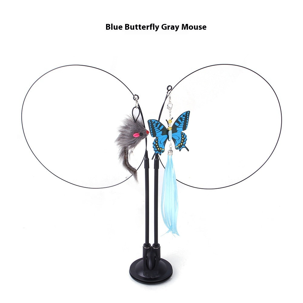 Interactive Petcartsupply™ suction cup cat teaser toy with colorful feathers and catnip for stimulating play and entertainment.