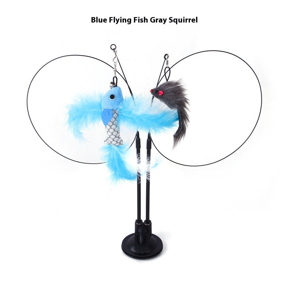 Colorful Cat Sucker Teaser Toy from Petcartsupply.store with feather and string for playful feline entertainment.