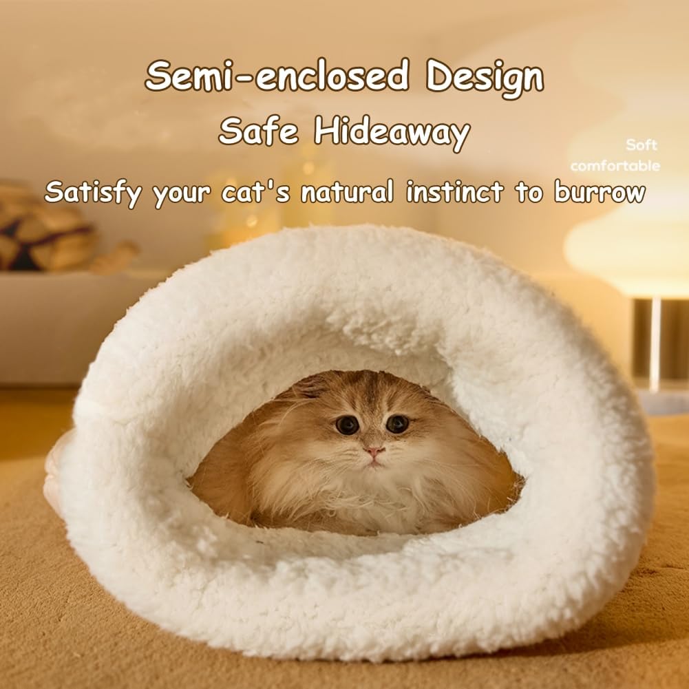 CareHaven cozy cat sleeping bag with plush cave bed, perfect for indoor cats to rest comfortably and stay warm.