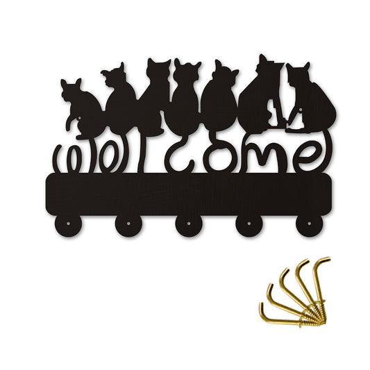 Black Cat Silhouette Wall Coat Hook Rack