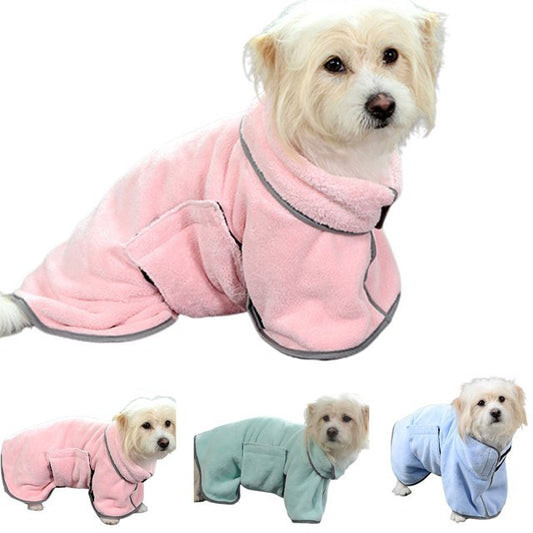 CareHaven microfiber pet bath towel draped over a dog, showcasing quick-dry, soft, and absorbent material for dogs and cats.