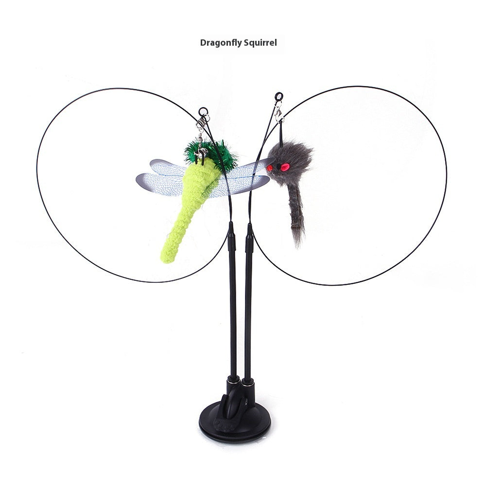 Petcartsupply.store Cat Sucker Teaser Toy with colorful feathers and a handle, designed for interactive play with cats.