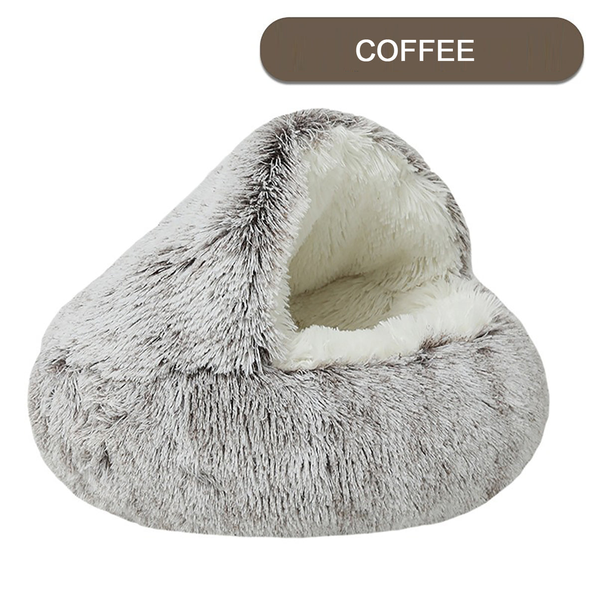 CareHaven plush donut cat bed in cozy cave style, perfect for cats and small dogs to rest comfortably.