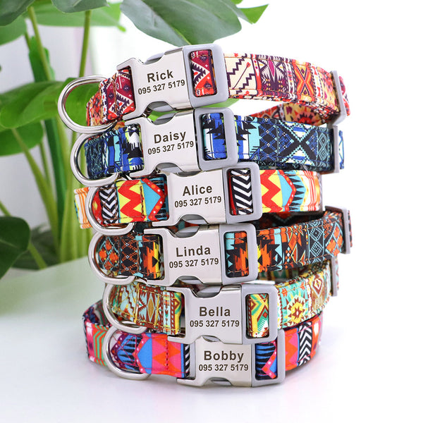 CareHaven nylon pet collar with custom personalization, featuring adjustable design and durable materials for dogs and cats.