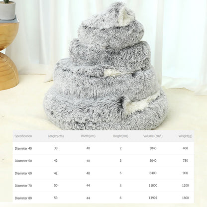 Soft plush donut-shaped cat bed from CareHaven with a cozy cave design, ideal for cats and small dogs.