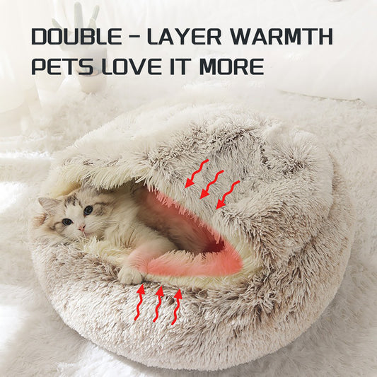 CareHaven plush donut cat bed with cozy cave design, perfect for small cats and dogs to rest comfortably.