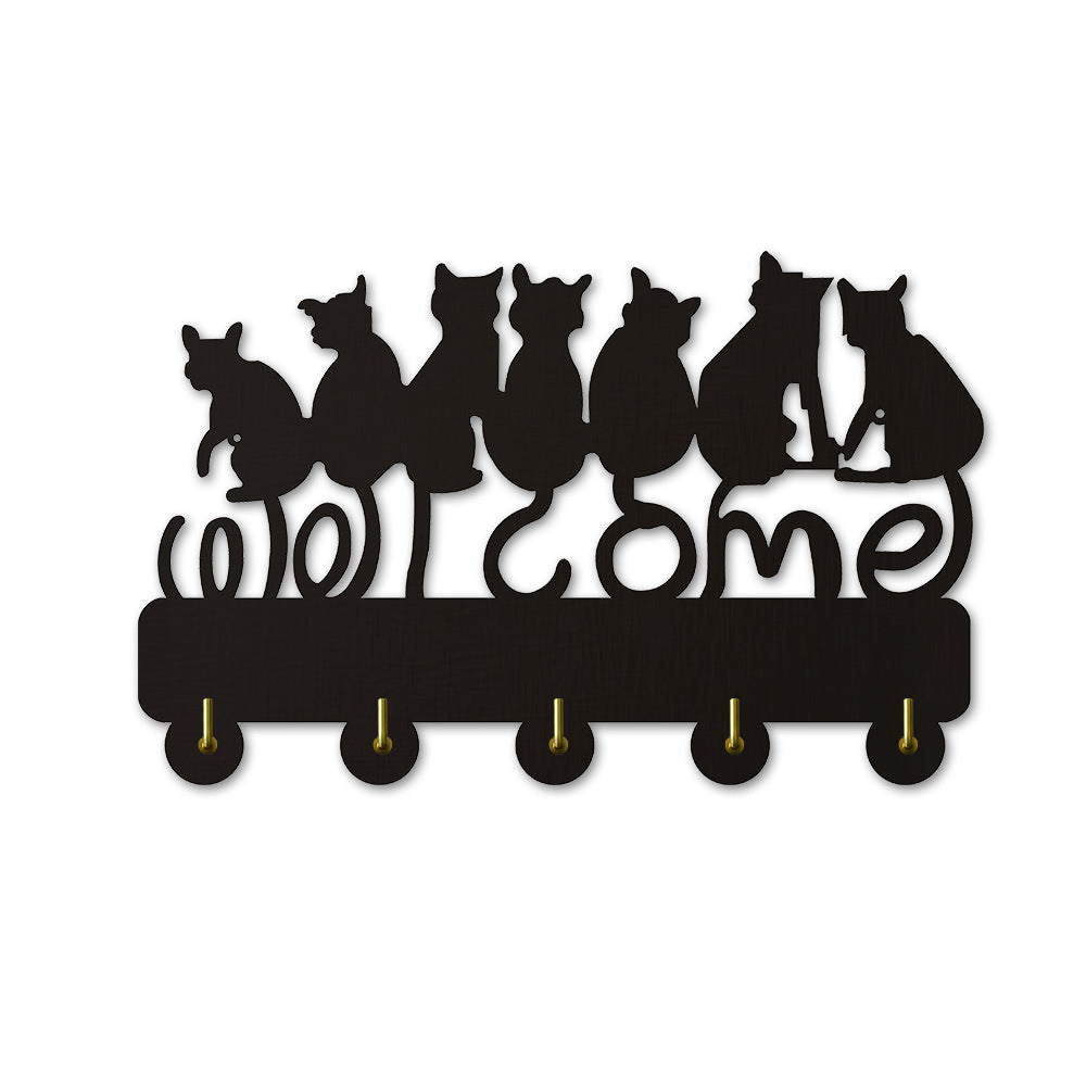 Black Cat Silhouette Wall Coat Hook Rack