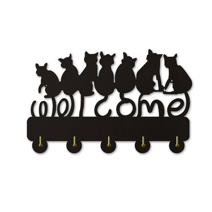 Black Cat Silhouette Wall Coat Hook Rack