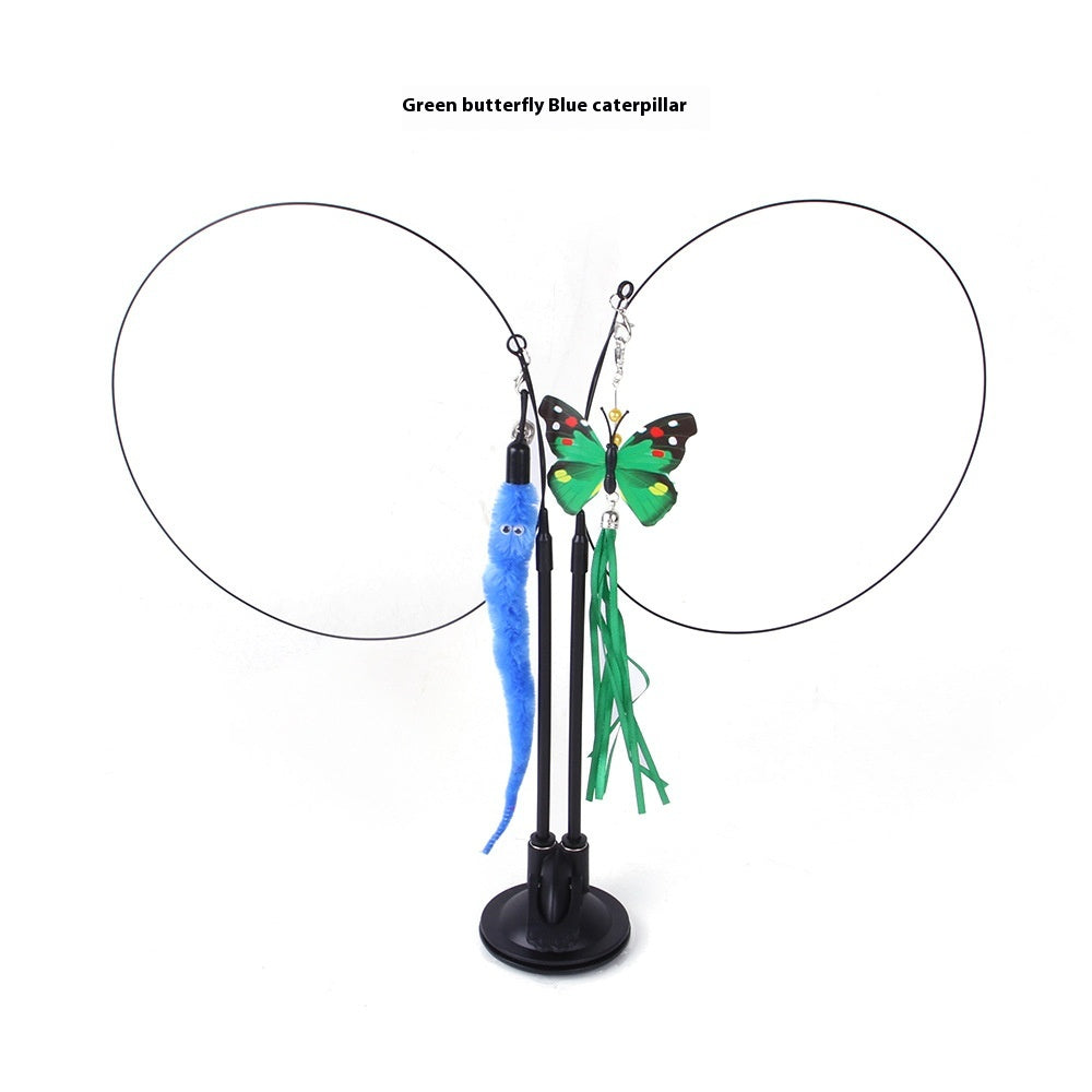 Interactive suction cup cat teaser toy by Petcartsupply™ with colorful feathers for feline play and stimulation.