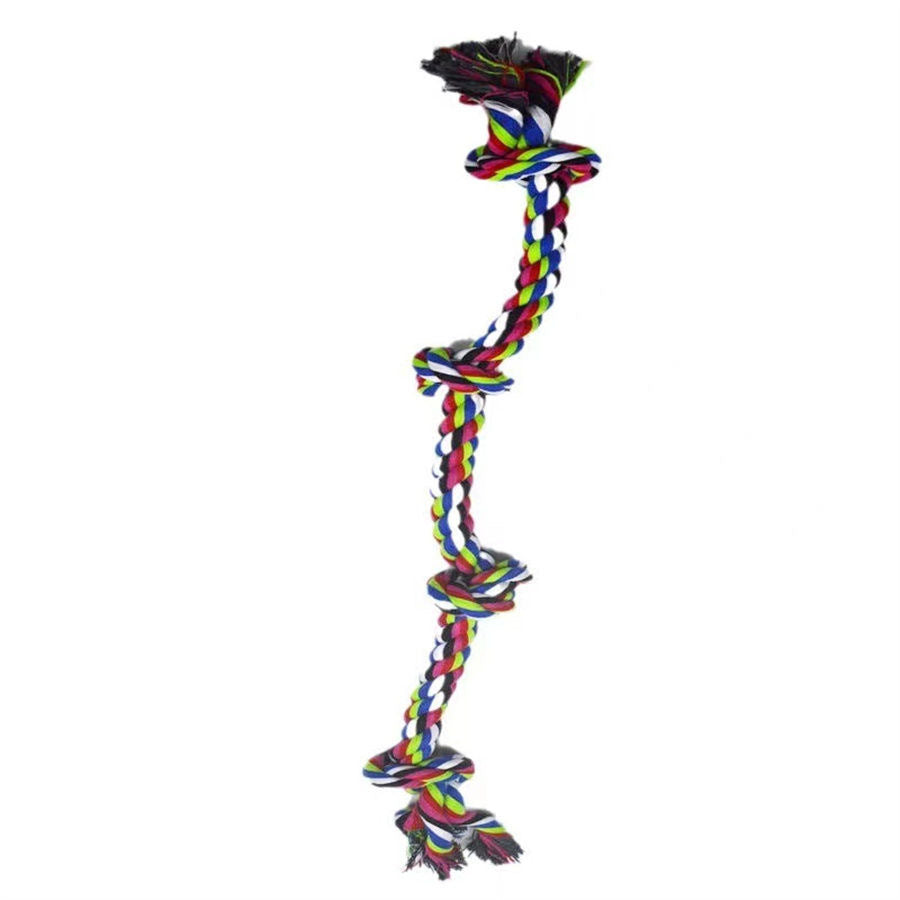 CareHaven rope knot dog toy for tug and fetch, durable cotton material with multiple knots for interactive play and chewing.