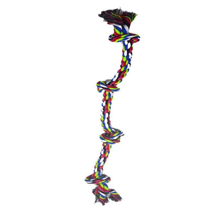 CareHaven rope knot dog toy for tug and fetch, durable cotton material with multiple knots for interactive play and chewing.