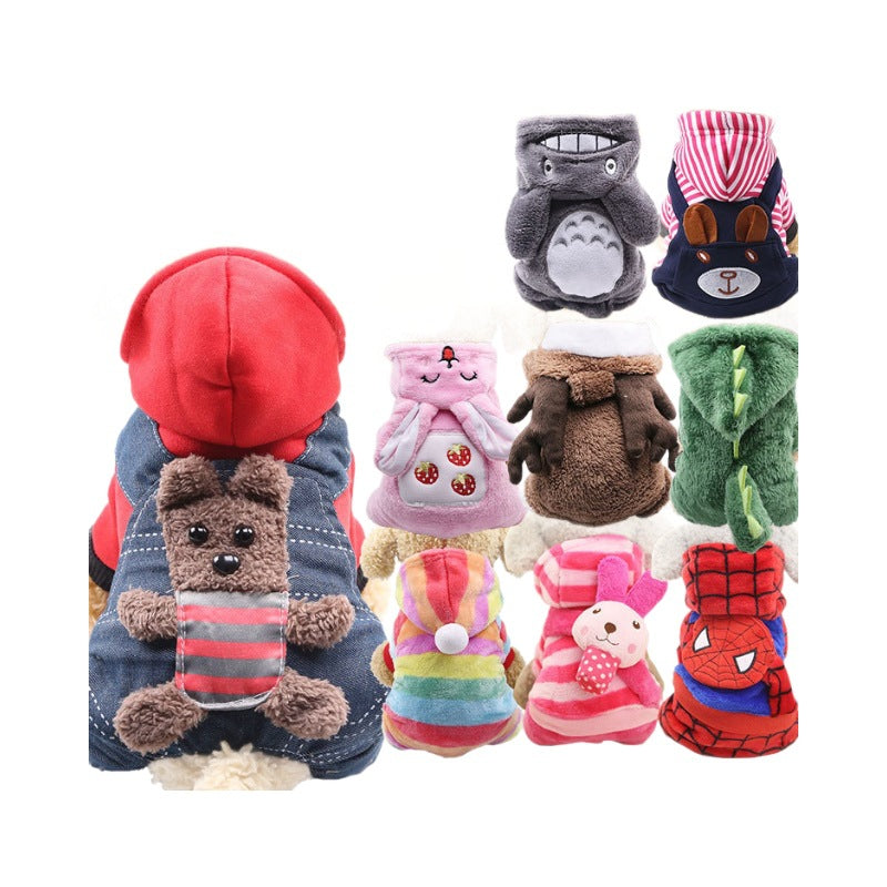 Cross-Border Pet Dog Clothes, Cat Autumn and Winter Four-Legged Cotton Coat, Cartoon Transformation Clothing, Cat Clothing, Dog Clothing Supplies