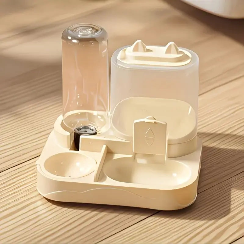 2-in-1 pet feeder and water bowl for dogs and cats, with a durable plastic design and separate compartments for food and water