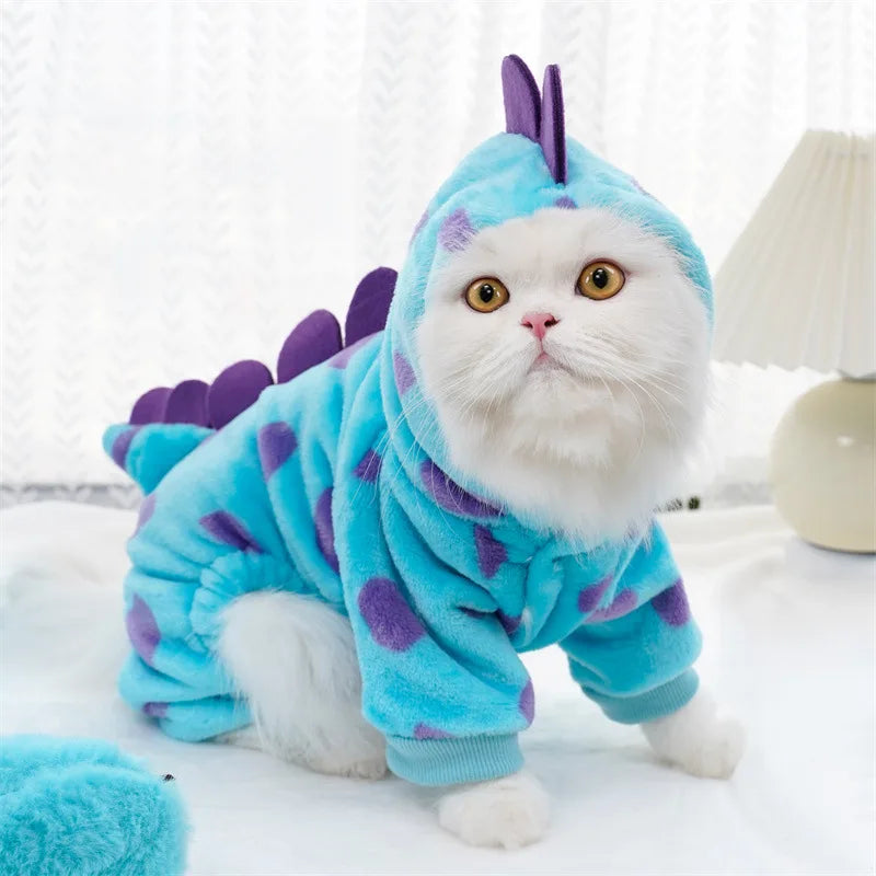 Cozy Fleece Pet Hoodie - Cute Dinosaur Costume for Small Dogs & Cats, Hand-Washable, Perfect for Fall/Winter