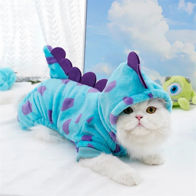 Cozy Fleece Pet Hoodie - Cute Dinosaur Costume for Small Dogs & Cats, Hand-Washable, Perfect for Fall/Winter