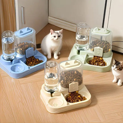 Petcartsupply.store 2-in-1 pet feeder and water bowl for dogs and cats, with a combined design and durable plastic construction.