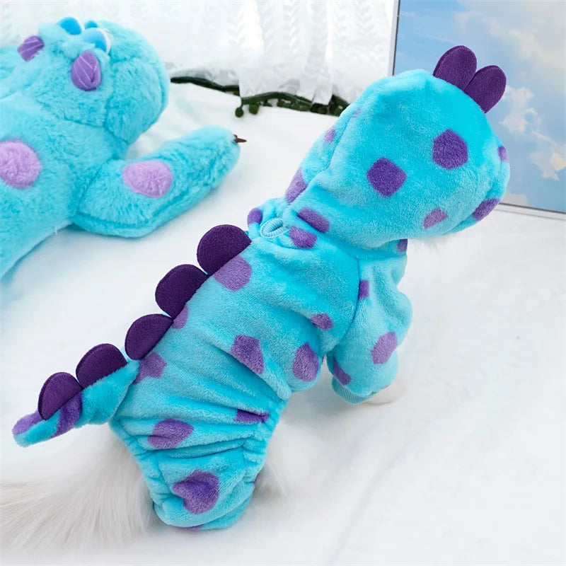 Cozy Fleece Pet Hoodie - Cute Dinosaur Costume for Small Dogs & Cats, Hand-Washable, Perfect for Fall/Winter