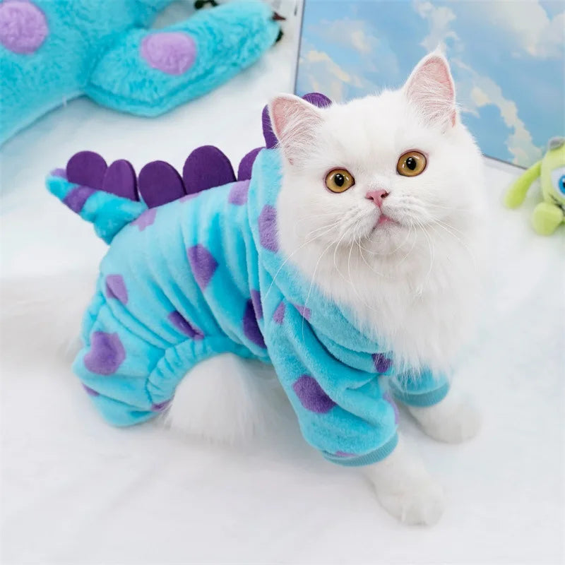 Cozy Fleece Pet Hoodie - Cute Dinosaur Costume for Small Dogs & Cats, Hand-Washable, Perfect for Fall/Winter