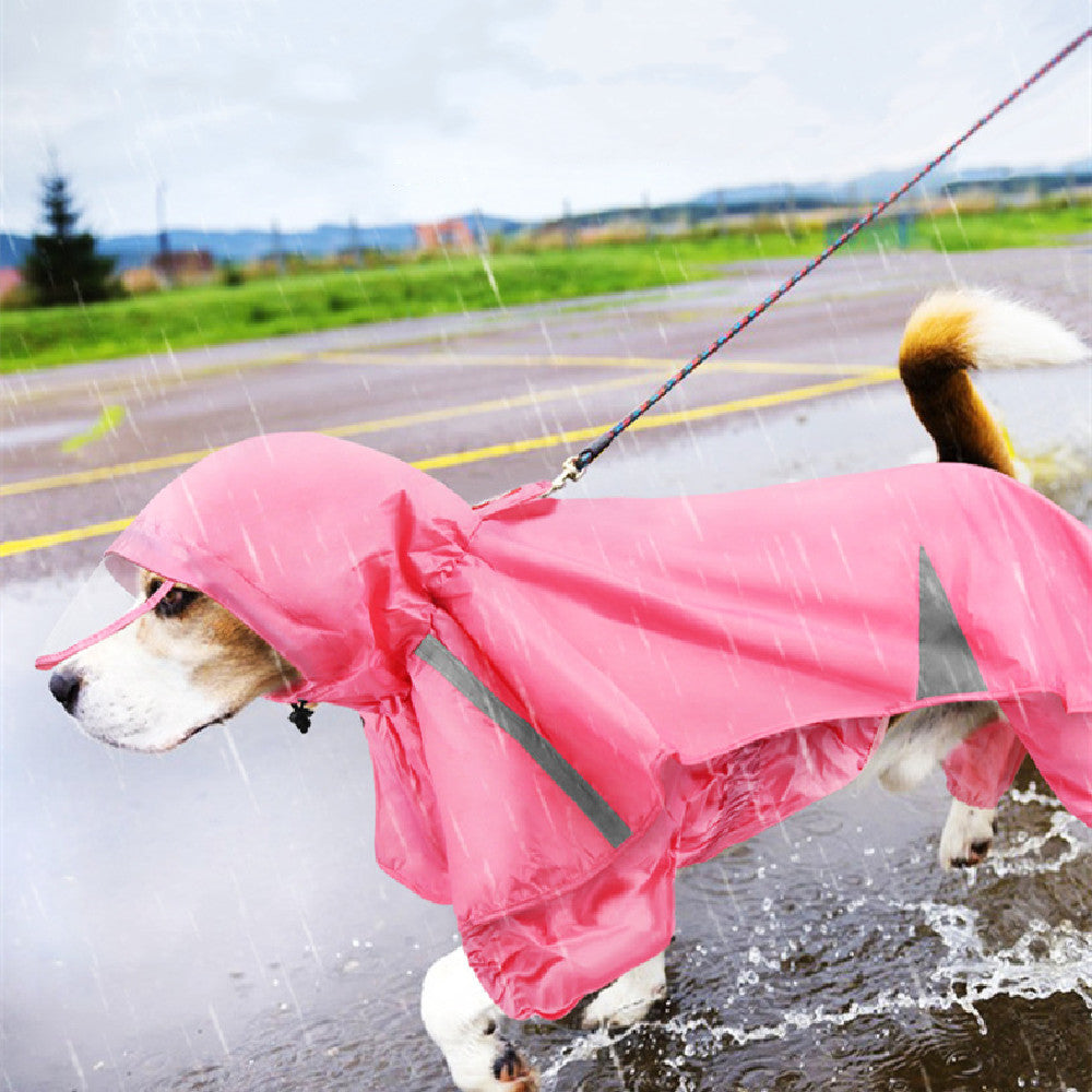 CareHaven Petcartsupply waterproof pet raincoat with hood, suitable for dogs and cats, shown in a natural outdoor setting.