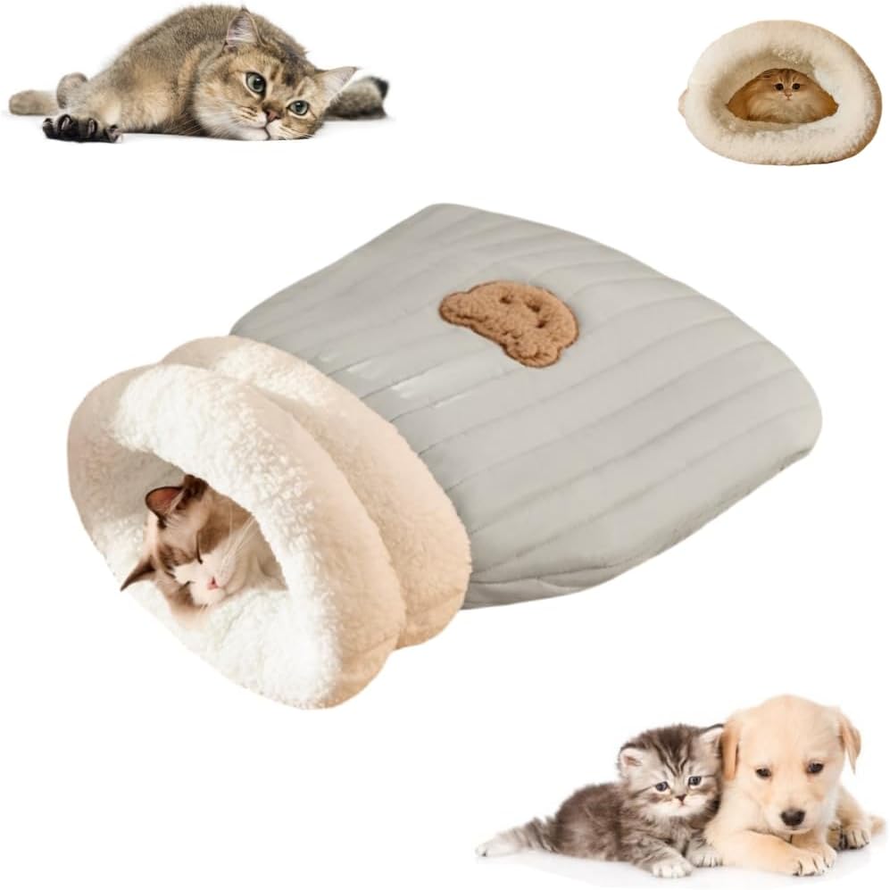 CareHaven Cozy Cat Sleeping Bag, plush cave bed for indoor cats, soft and comfortable hideaway for feline relaxation.