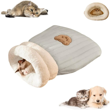 CareHaven Cozy Cat Sleeping Bag, plush cave bed for indoor cats, soft and comfortable hideaway for feline relaxation.