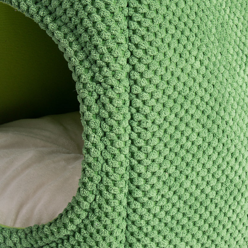 CareHaven Cozy Cactus Cat Bed, enclosed cave style pet bed for cats and small dogs, with green cactus design and soft interior.