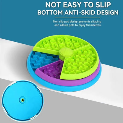 CareHaven slow feeder puzzle bowl for dogs and cats, with a colorful, multi-compartment design to promote healthy eating and mental stimulation.