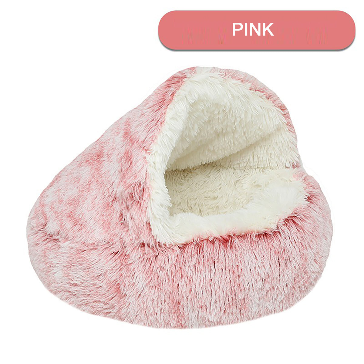CareHaven plush donut cat bed with cozy cave design, perfect for cats and small dogs to rest comfortably.