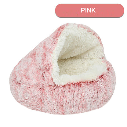 CareHaven plush donut cat bed with cozy cave design, perfect for cats and small dogs to rest comfortably.