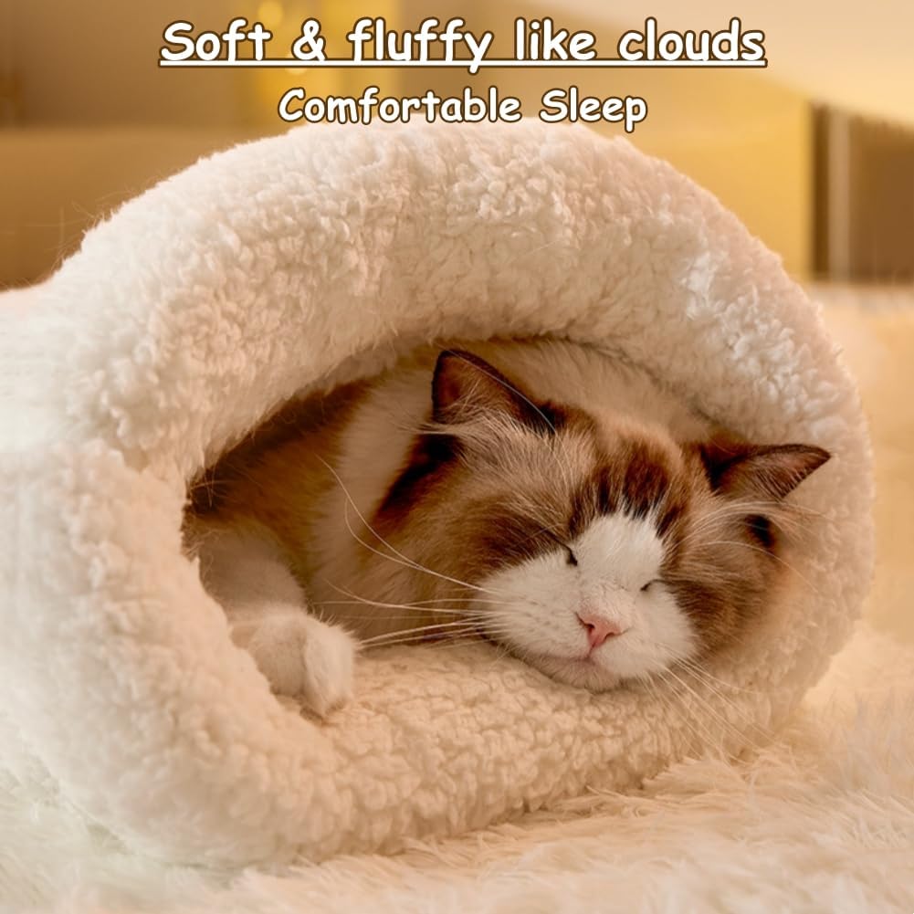 CareHaven Cozy Cat Sleeping Bag in plush cave bed for indoor cats, soft and comfortable sleeping space for feline relaxation